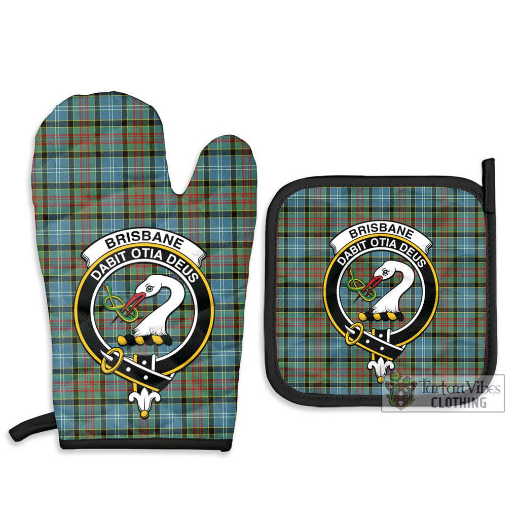 Brisbane Tartan Combo Oven Mitt & Pot-Holder with Family Crest Combo 1 Oven Mitt & 2 Pot-Holder Black - Tartan Vibes Clothing