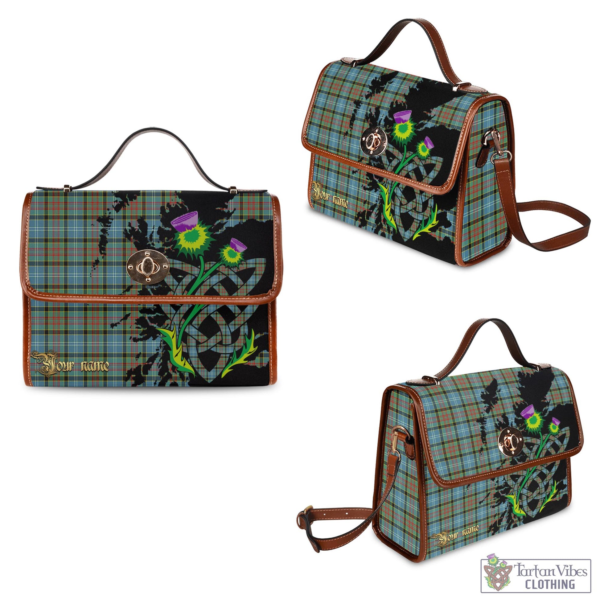 Tartan Vibes Clothing Brisbane Modern Tartan Waterproof Canvas Bag with Scotland Map and Thistle Celtic Accents