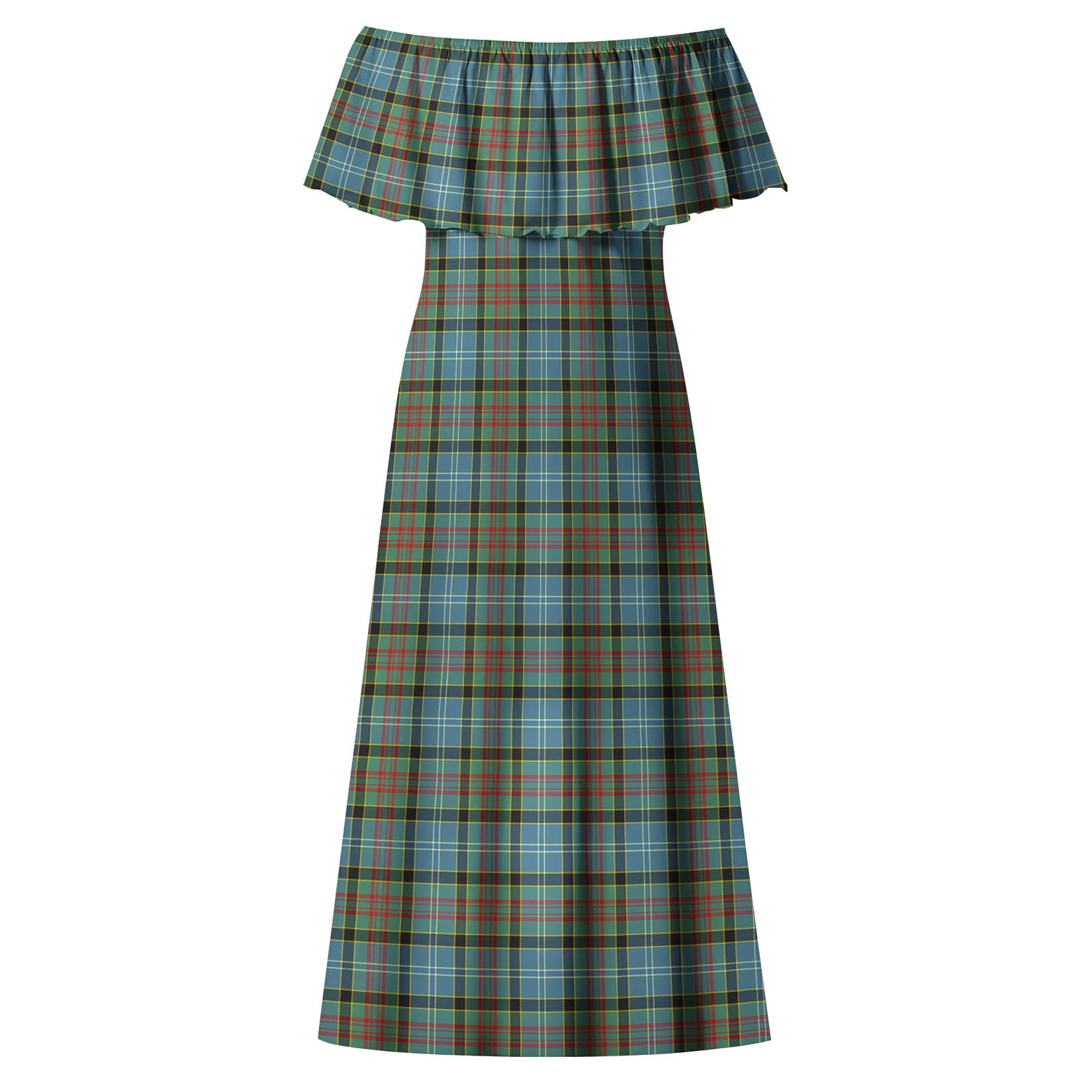 Brisbane modern Tartan Off Shoulder Long Dress - Tartanvibesclothing