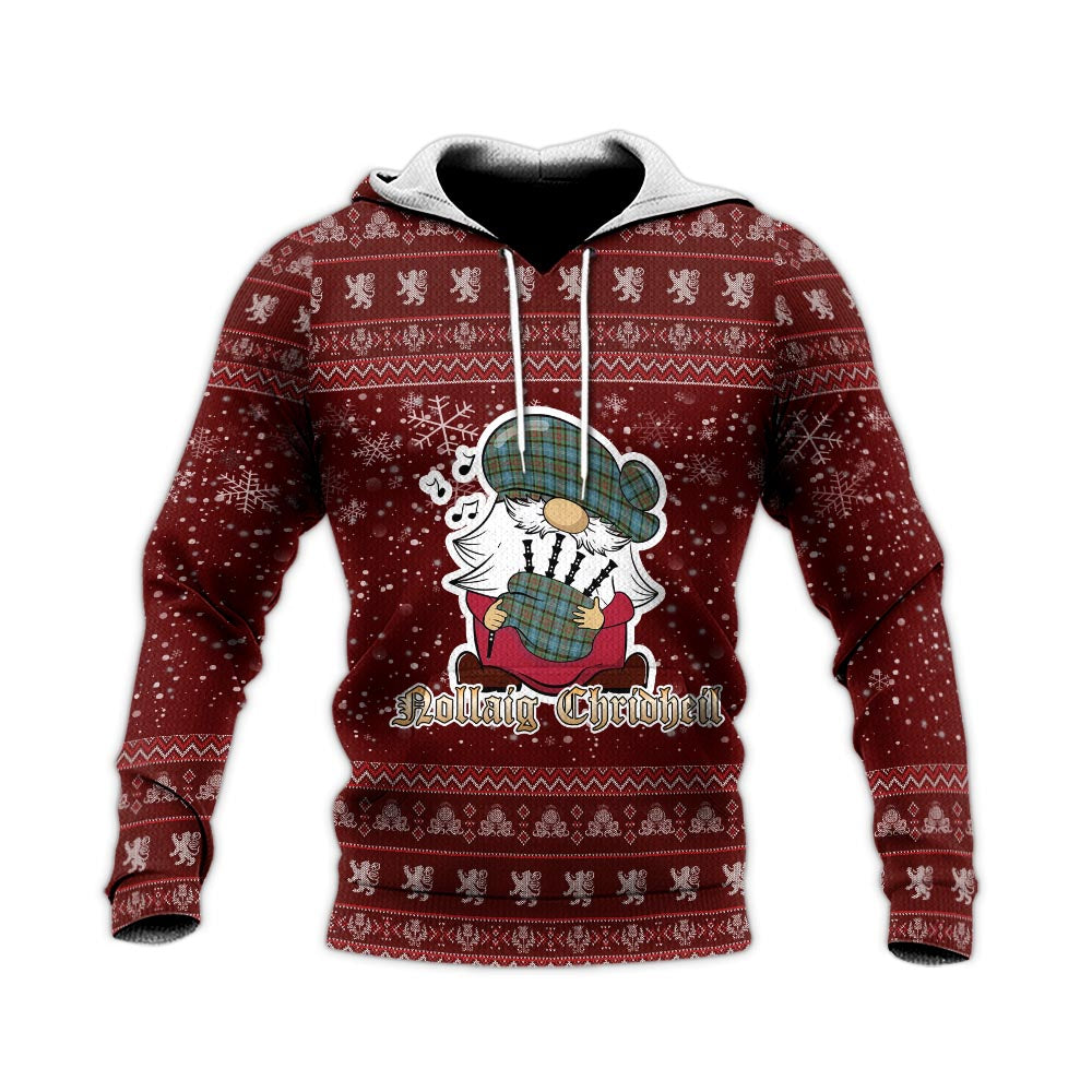 Brisbane modern Clan Christmas Knitted Hoodie with Funny Gnome Playing Bagpipes - Tartanvibesclothing