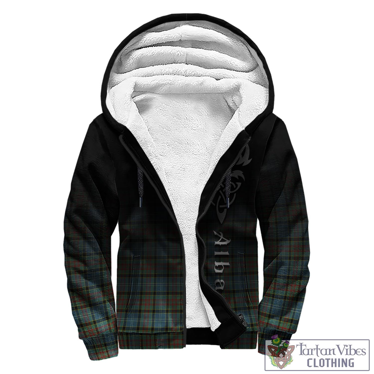 Tartan Vibes Clothing Brisbane modern Tartan Sherpa Hoodie Featuring Alba Gu Brath Family Crest Celtic Inspired