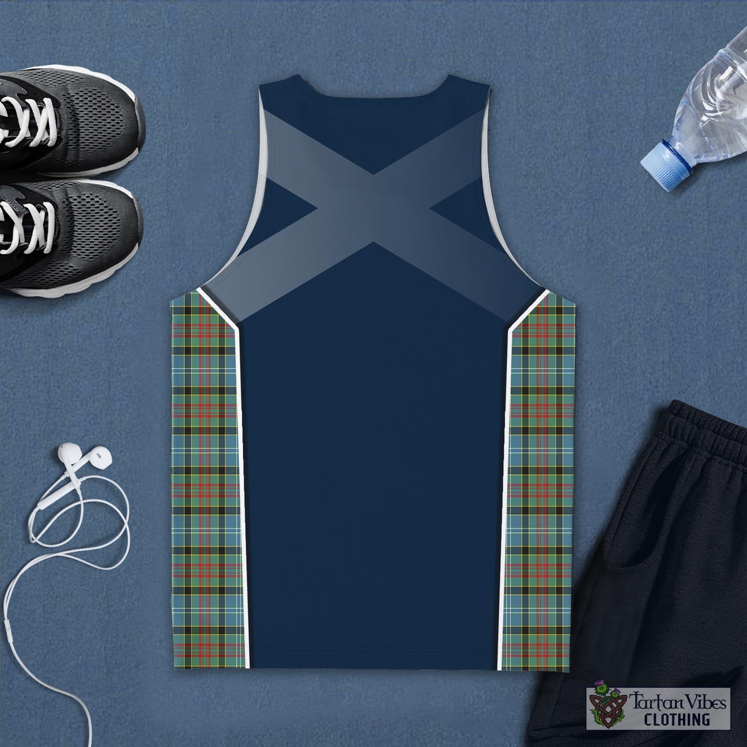 Tartan Vibes Clothing Brisbane modern Tartan Men's Tanks Top with Family Crest and Scottish Thistle Vibes Sport Style