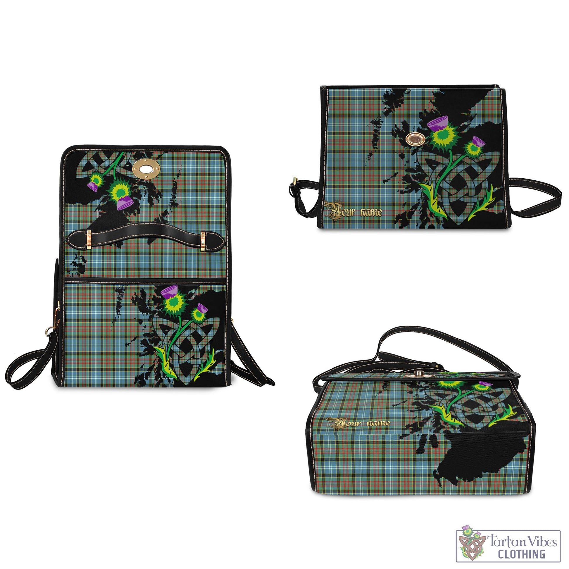 Tartan Vibes Clothing Brisbane Modern Tartan Waterproof Canvas Bag with Scotland Map and Thistle Celtic Accents