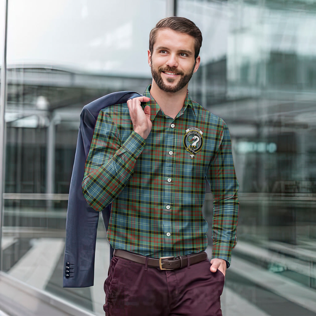 Brisbane modern Tartan Long Sleeve Button Up Shirt with Family Crest - Tartanvibesclothing