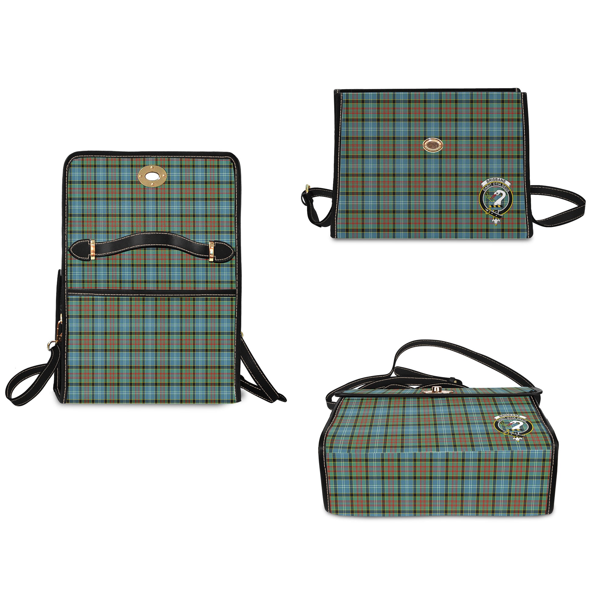 Brisbane modern Tartan Leather Strap Waterproof Canvas Bag with Family Crest - Tartanvibesclothing