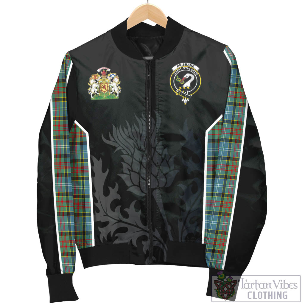 Tartan Vibes Clothing Brisbane modern Tartan Bomber Jacket with Family Crest and Scottish Thistle Vibes Sport Style