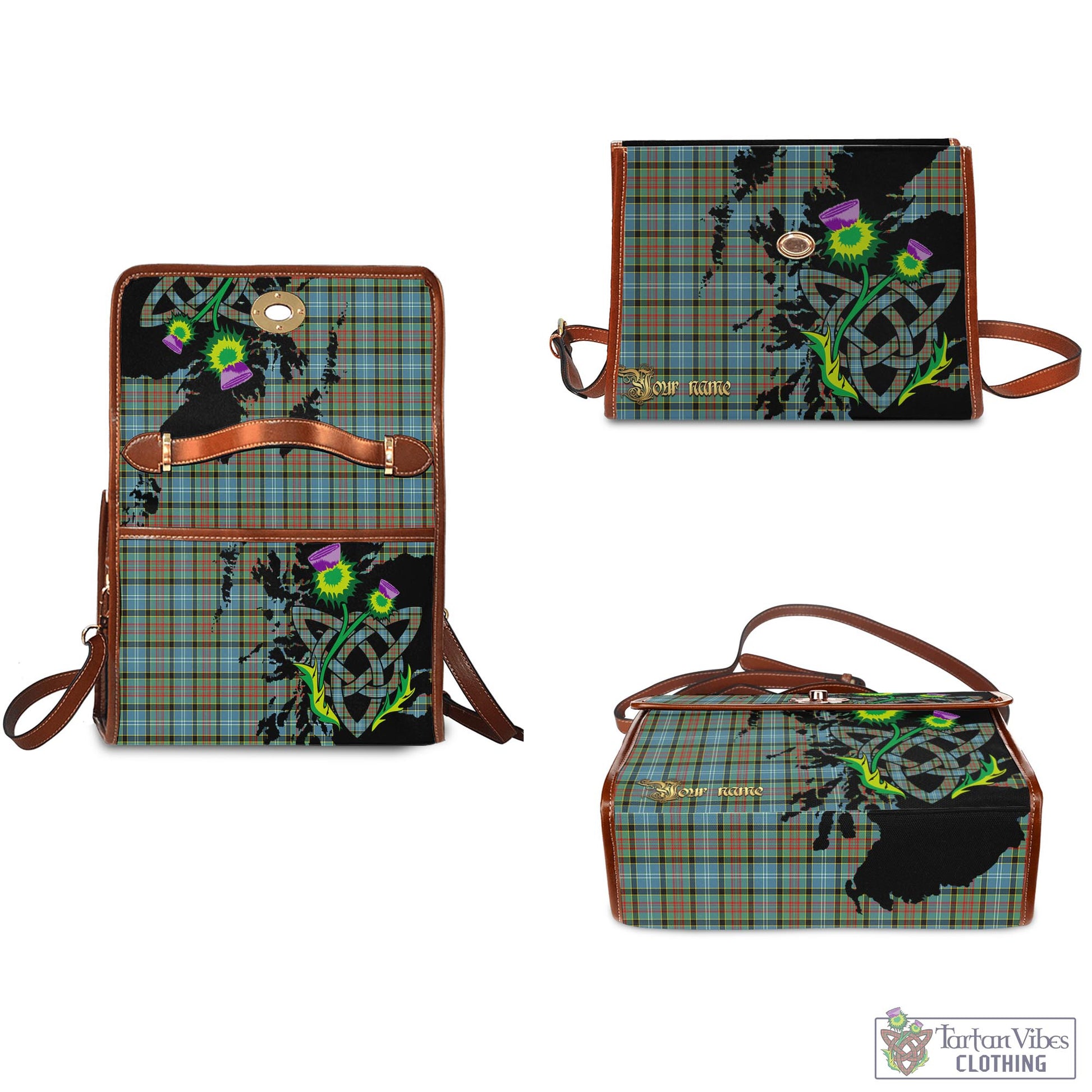 Tartan Vibes Clothing Brisbane Modern Tartan Waterproof Canvas Bag with Scotland Map and Thistle Celtic Accents