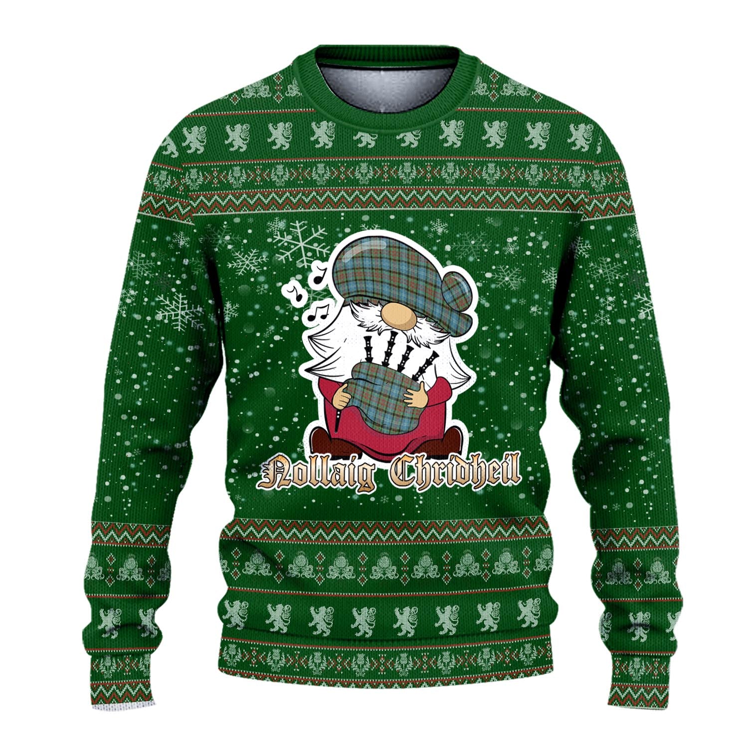 Brisbane modern Clan Christmas Family Knitted Sweater with Funny Gnome Playing Bagpipes - Tartanvibesclothing