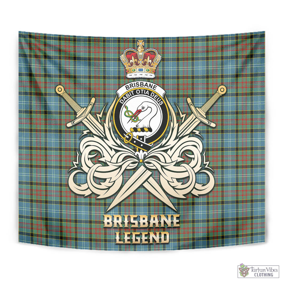 Tartan Vibes Clothing Brisbane modern Tartan Tapestry with Clan Crest and the Golden Sword of Courageous Legacy