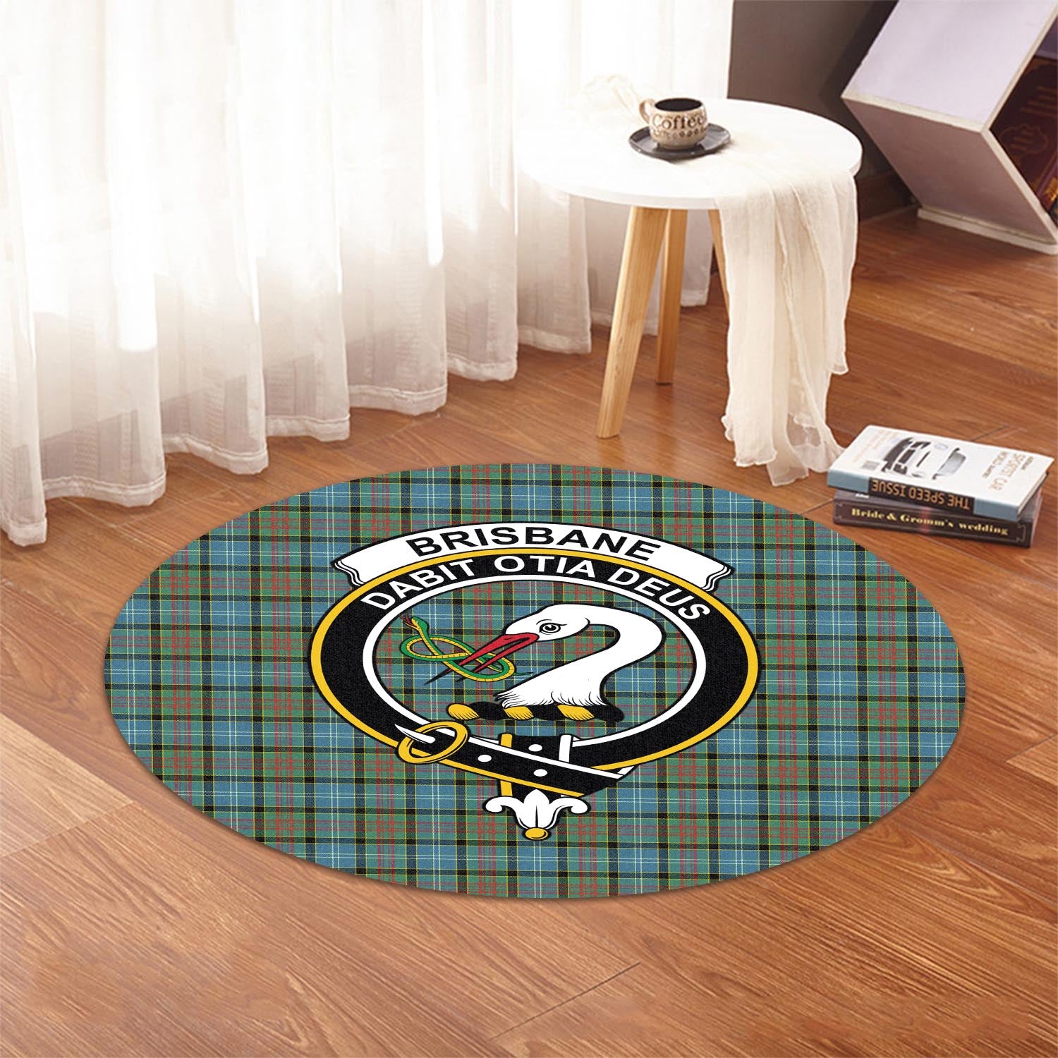 Brisbane modern Tartan Round Rug with Family Crest - Tartanvibesclothing