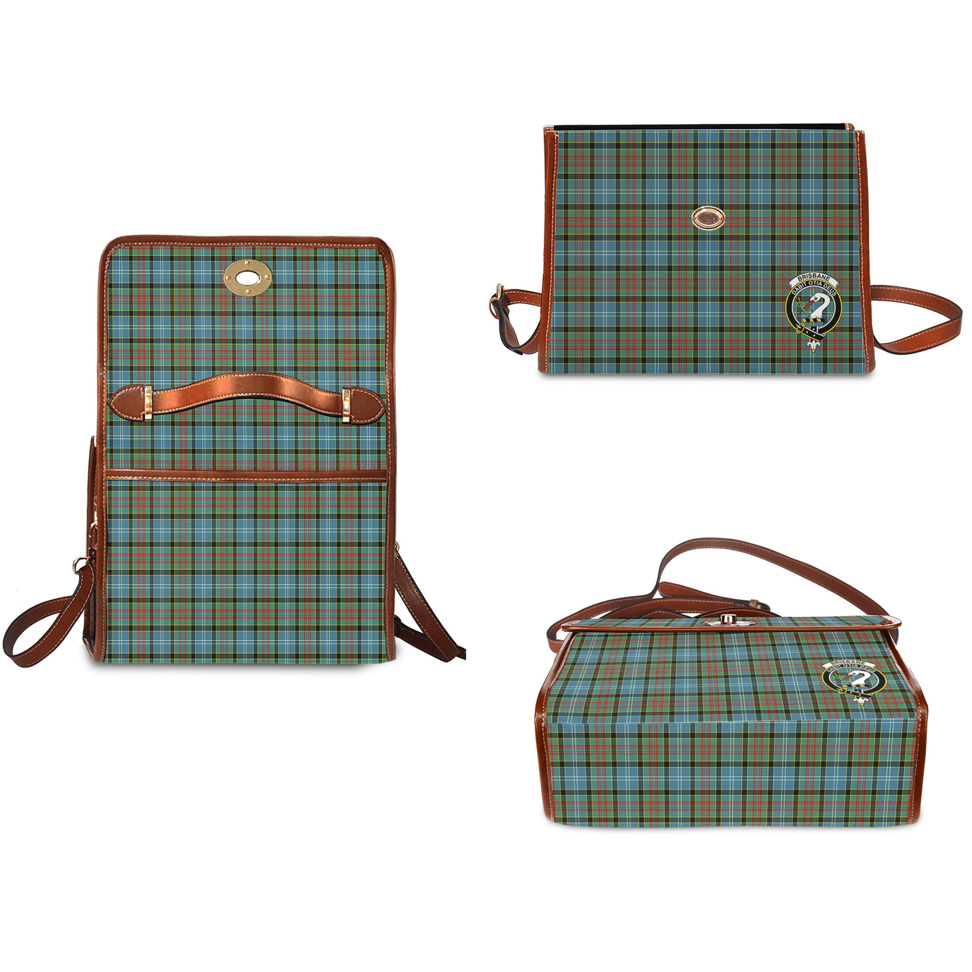 Brisbane modern Tartan Leather Strap Waterproof Canvas Bag with Family Crest - Tartanvibesclothing