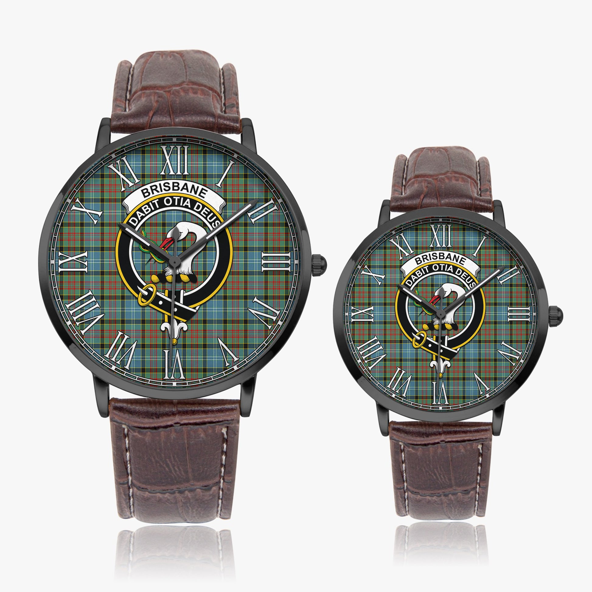 Brisbane modern Tartan Family Crest Leather Strap Quartz Watch - Tartanvibesclothing