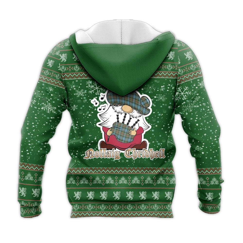 Brisbane modern Clan Christmas Knitted Hoodie with Funny Gnome Playing Bagpipes - Tartanvibesclothing