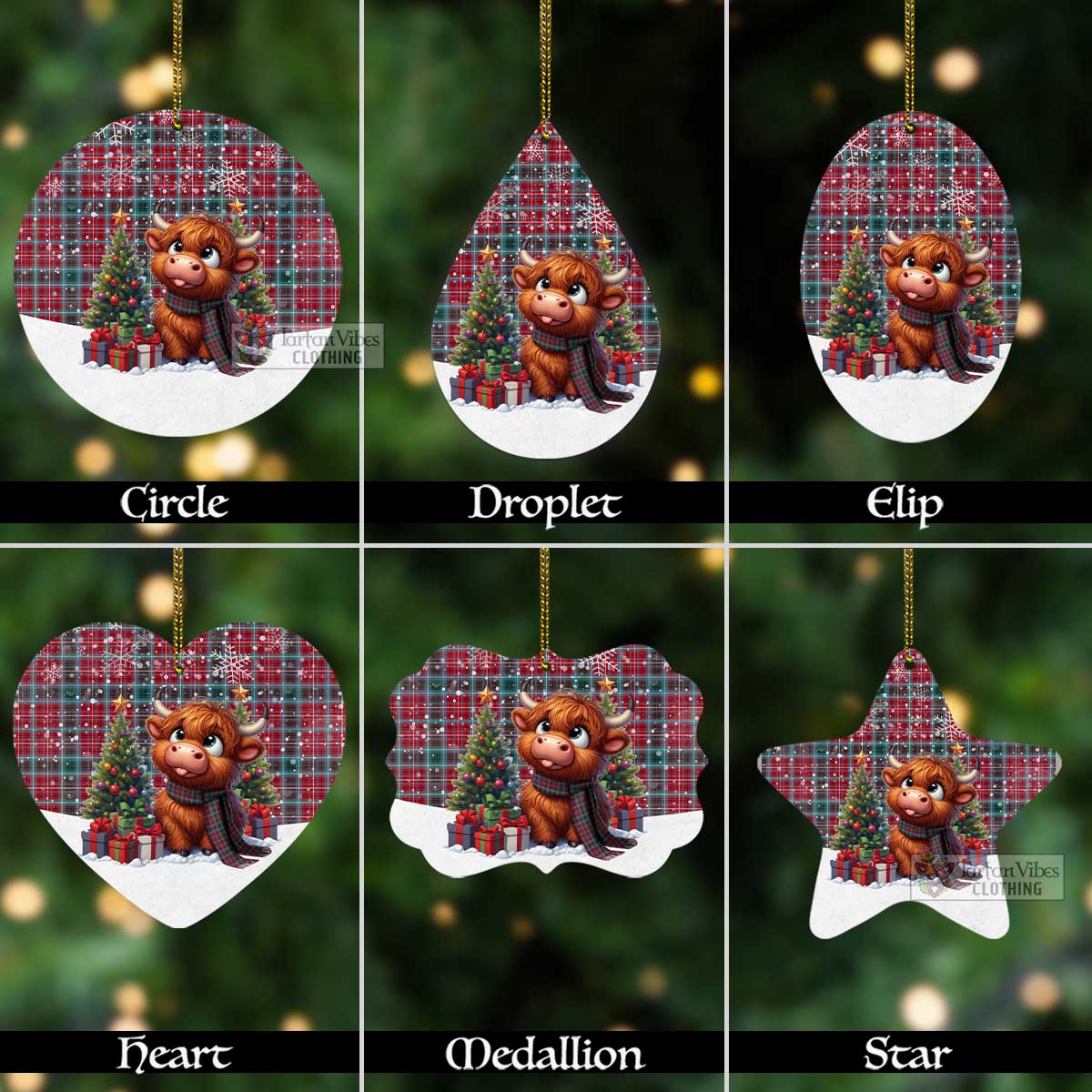 Tartan Vibes Clothing British Columbia Province Canada Tartan Christmas Aluminium Ornament with Adorable Highland Coo