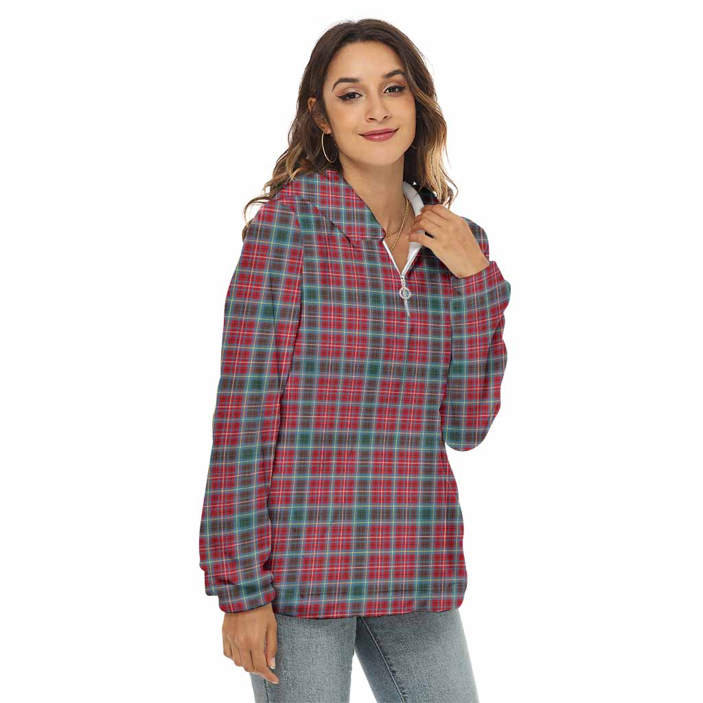 Tartan Vibes Clothing British Columbia Province Canada Tartan Women's Borg  Half Zip Fleece Hoodie