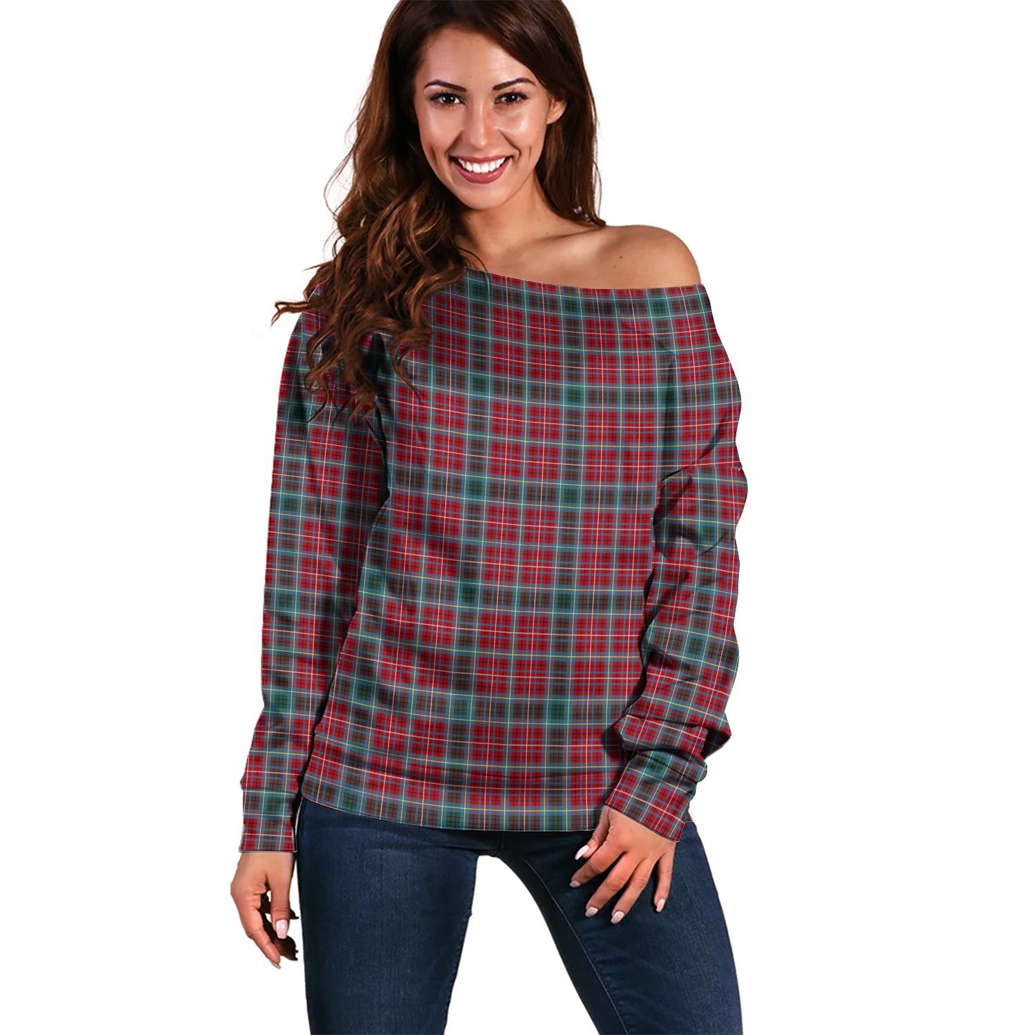 British Columbia Province Canada Tartan Off Shoulder Women Sweater Women - Tartanvibesclothing