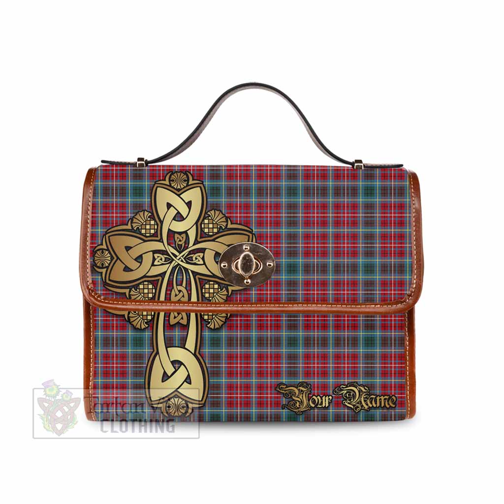 Tartan Vibes Clothing British Columbia Province Canada Tartan Waterproof Canvas Bag Golden Thistle Celtic Cross Style