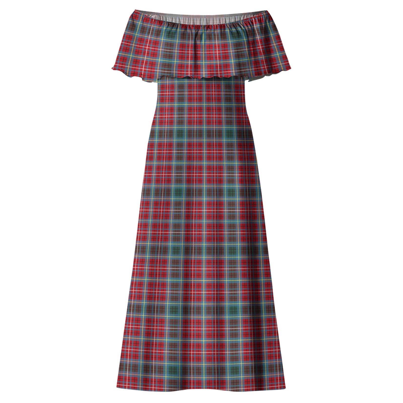 British Columbia Province Canada Tartan Off Shoulder Long Dress - Tartanvibesclothing