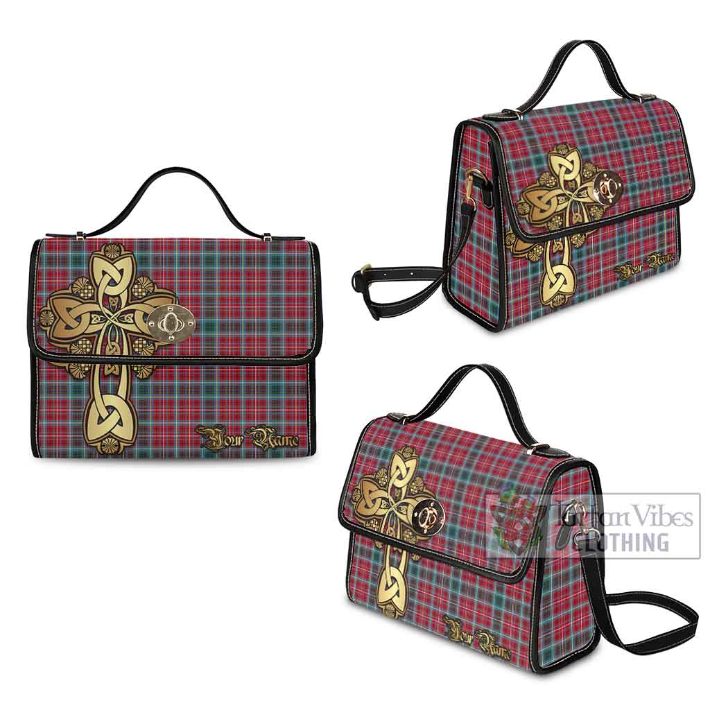 Tartan Vibes Clothing British Columbia Province Canada Tartan Waterproof Canvas Bag Golden Thistle Celtic Cross Style