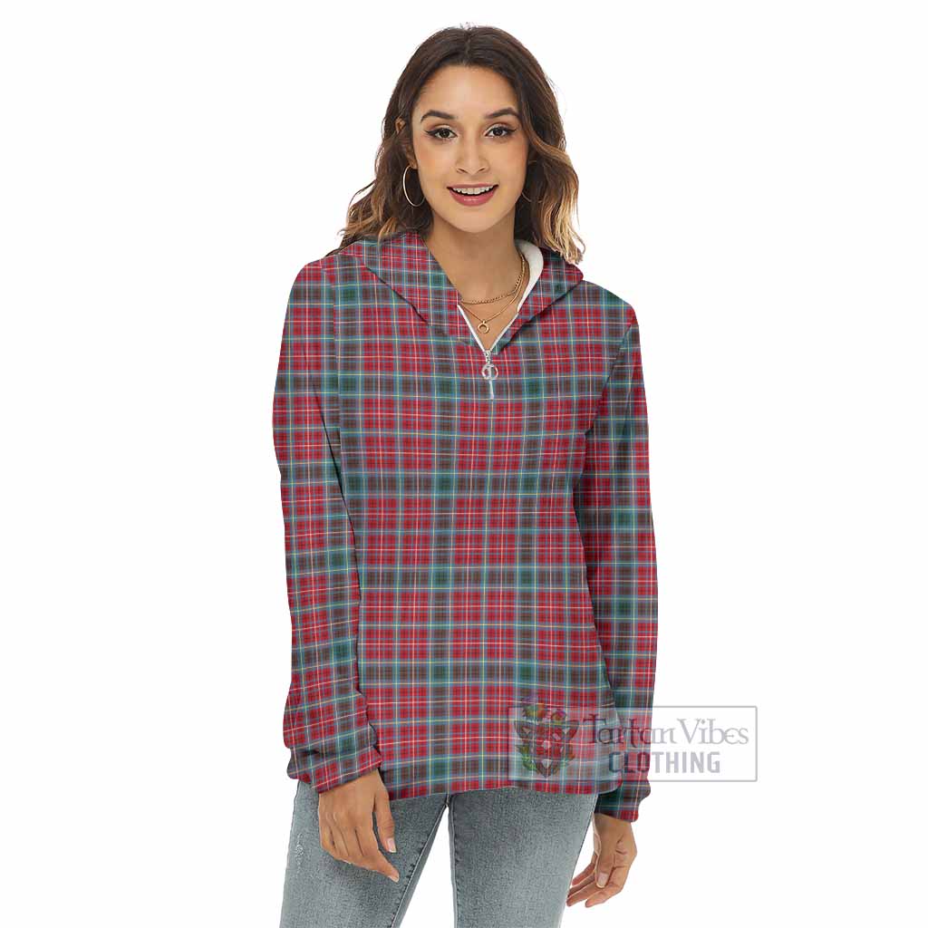 Tartan Vibes Clothing British Columbia Province Canada Tartan Women's Borg  Half Zip Fleece Hoodie