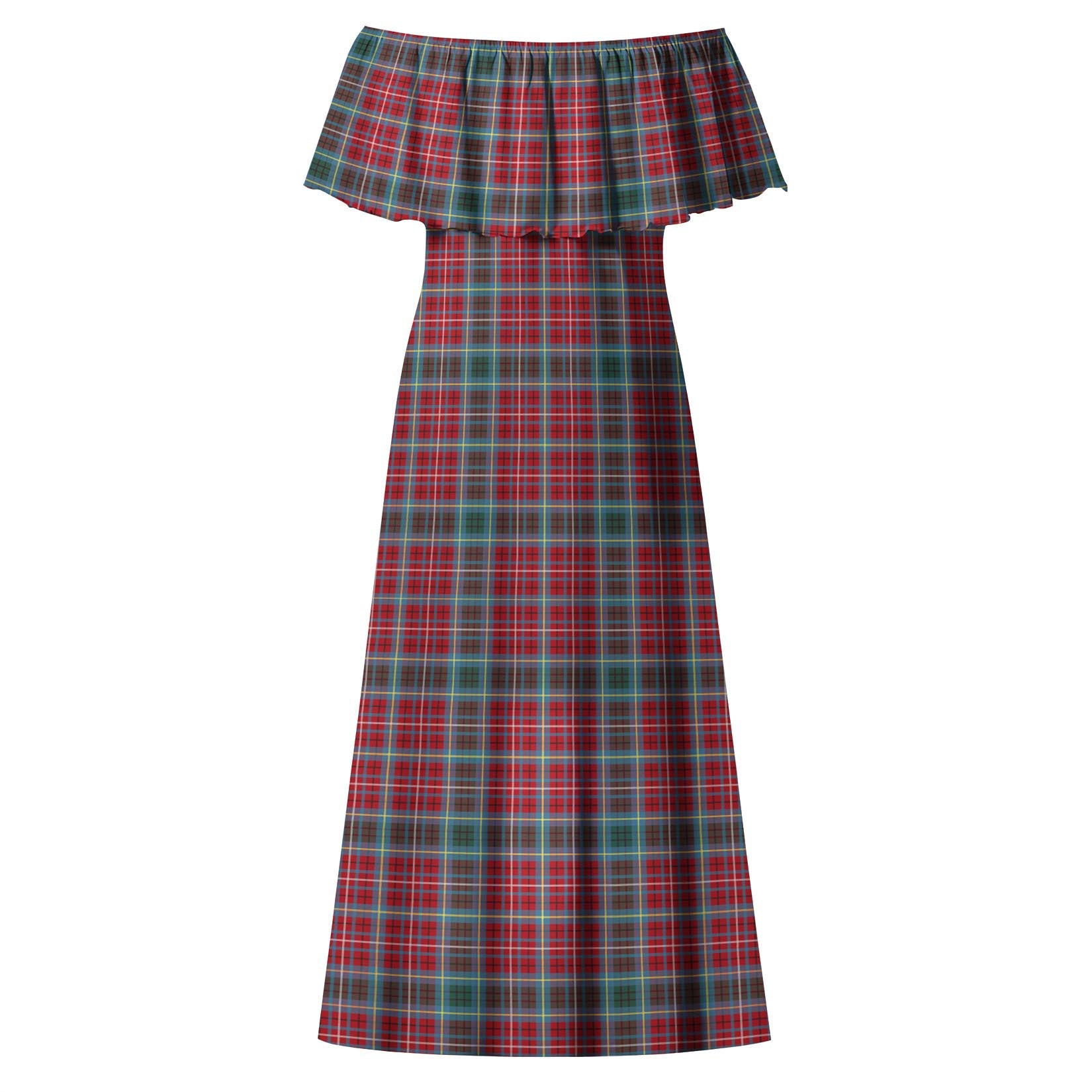 British Columbia Province Canada Tartan Off Shoulder Long Dress - Tartanvibesclothing