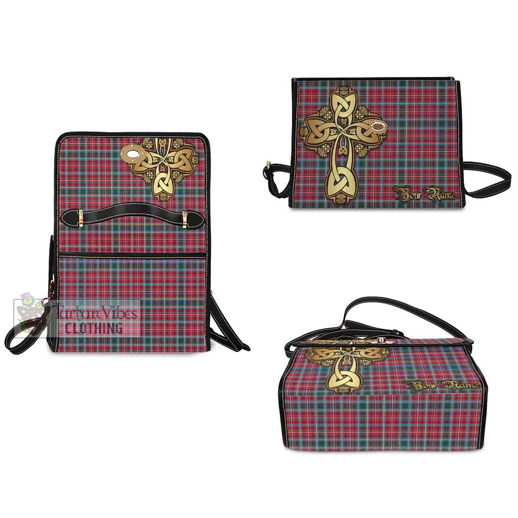 Tartan Vibes Clothing British Columbia Province Canada Tartan Waterproof Canvas Bag Golden Thistle Celtic Cross Style