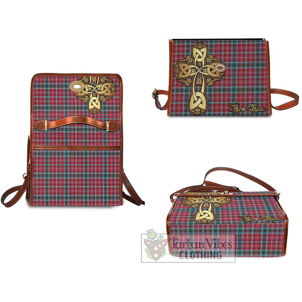 Tartan Vibes Clothing British Columbia Province Canada Tartan Waterproof Canvas Bag Golden Thistle Celtic Cross Style