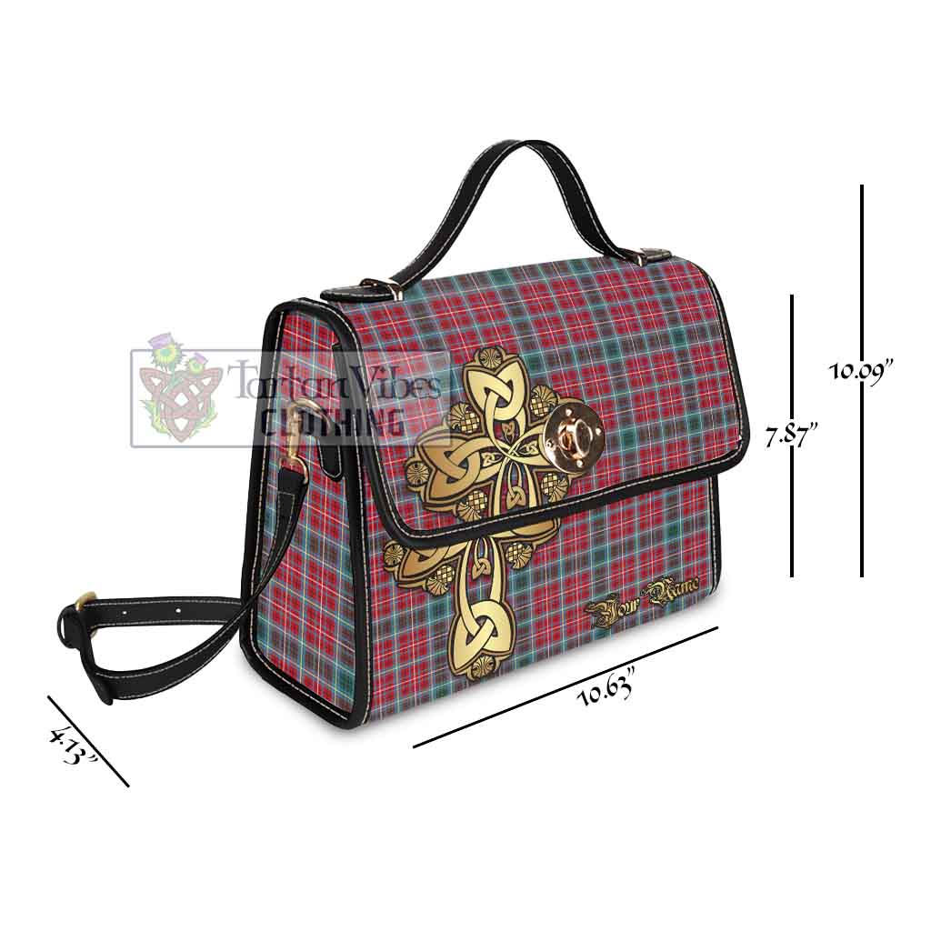 Tartan Vibes Clothing British Columbia Province Canada Tartan Waterproof Canvas Bag Golden Thistle Celtic Cross Style