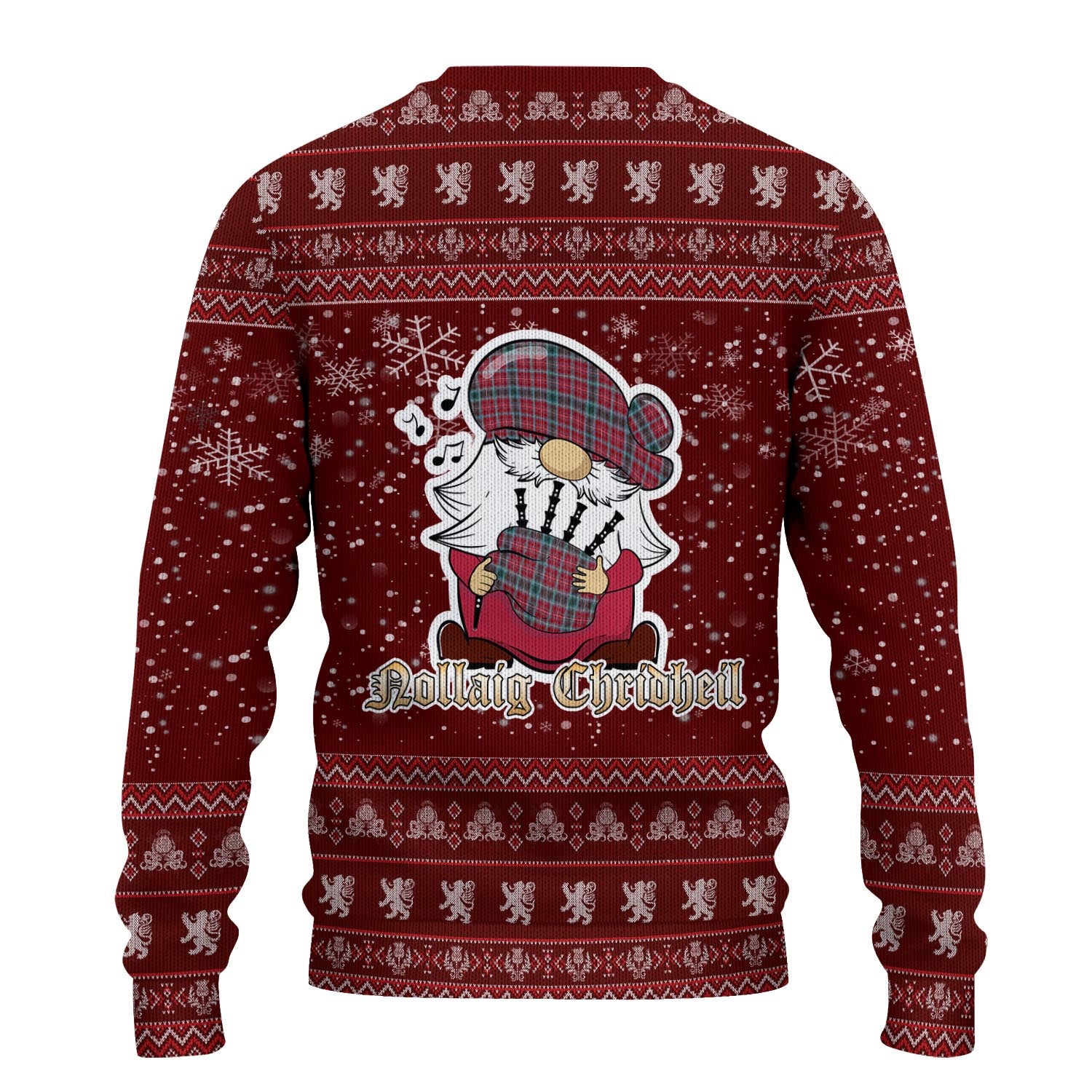 British Columbia Province Canada Clan Christmas Family Knitted Sweater with Funny Gnome Playing Bagpipes - Tartanvibesclothing