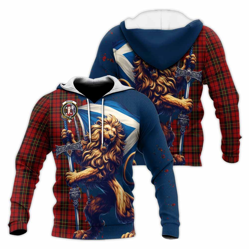 Tartan Vibes Clothing Brodie Tartan Family Crest Knitted Hoodie with Scottish Majestic Lion