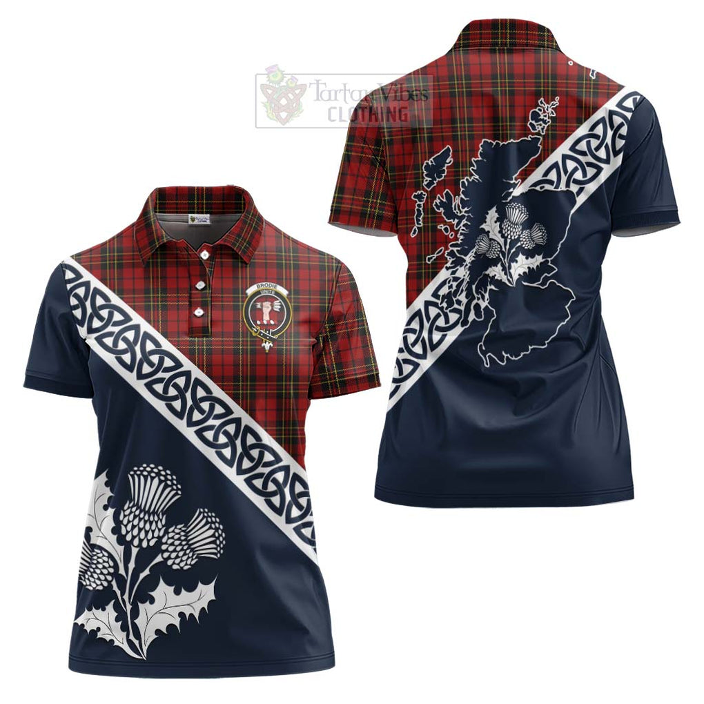 Tartan Vibes Clothing Brodie Tartan Women's Polo Shirt Featuring Thistle and Scotland Map