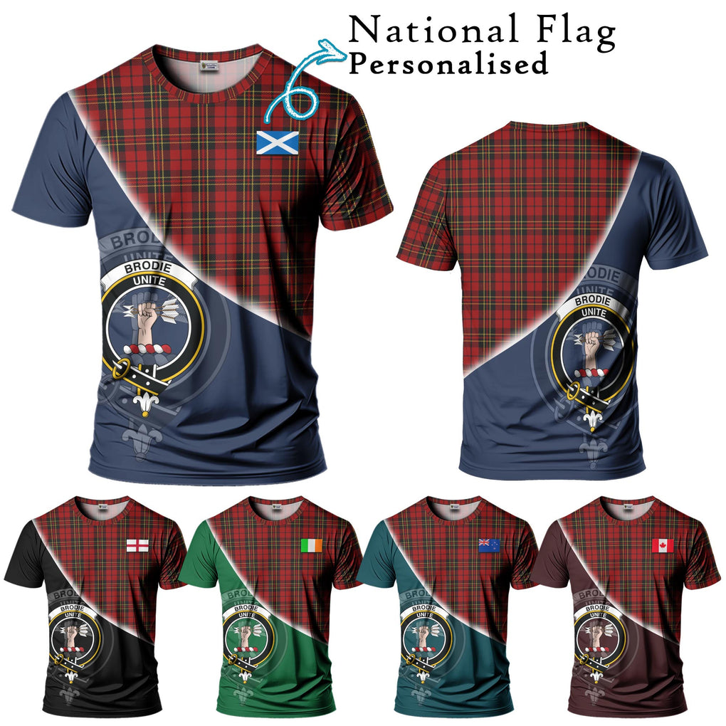 Brodie Tartan T-Shirt with Personalised National Flag and Family Crest Half Style Kid's Shirt - Tartanvibesclothing Shop