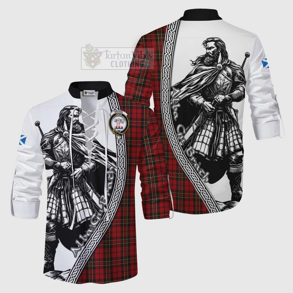 Tartan Vibes Clothing Brodie Tartan Clan Crest Ghillie Kilt Shirt with Highlander Warrior Celtic Style