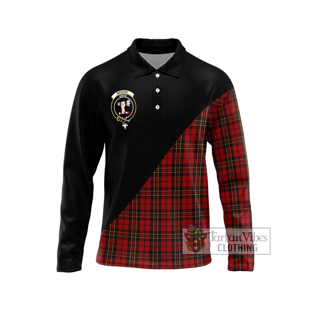 Brodie Tartan Long Sleeve Polo Shirt with Family Crest and Military Logo Style Unisex - Tartanvibesclothing Shop