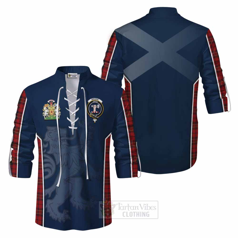 Tartan Vibes Clothing Brodie Tartan Ghillie Kilt Shirt with Family Crest and Lion Rampant Vibes Sport Style