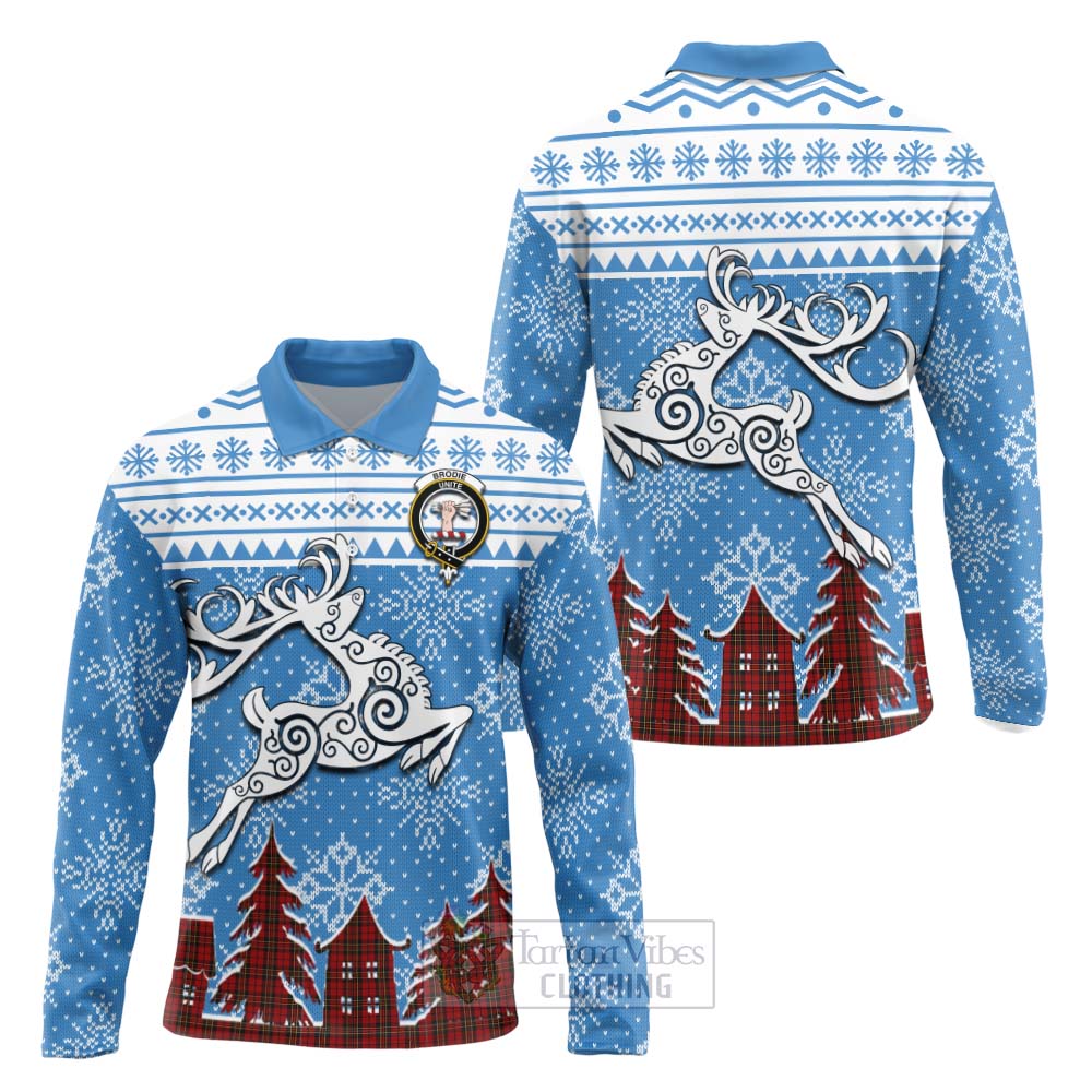 Tartan Vibes Clothing Brodie Clan Christmas Long Sleeve Polo Shirt Celtic Reindeer Style