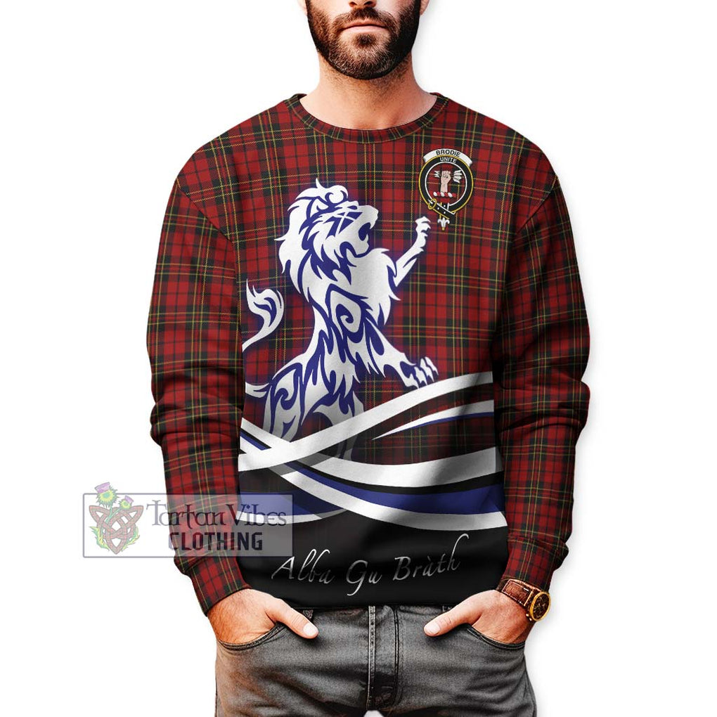 Brodie Tartan Sweatshirt with Alba Gu Brath Regal Lion Emblem Unisex - Tartanvibesclothing Shop