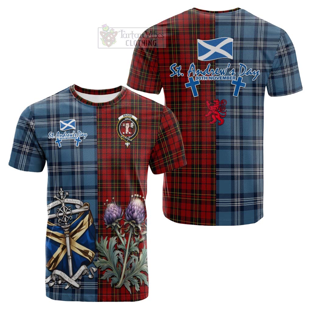 Tartan Vibes Clothing Brodie Tartan Cotton T-shirt Happy St. Andrew's Day Half Tartan Style