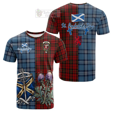 Brodie Tartan Cotton T-shirt Happy St. Andrew's Day Half Tartan Style