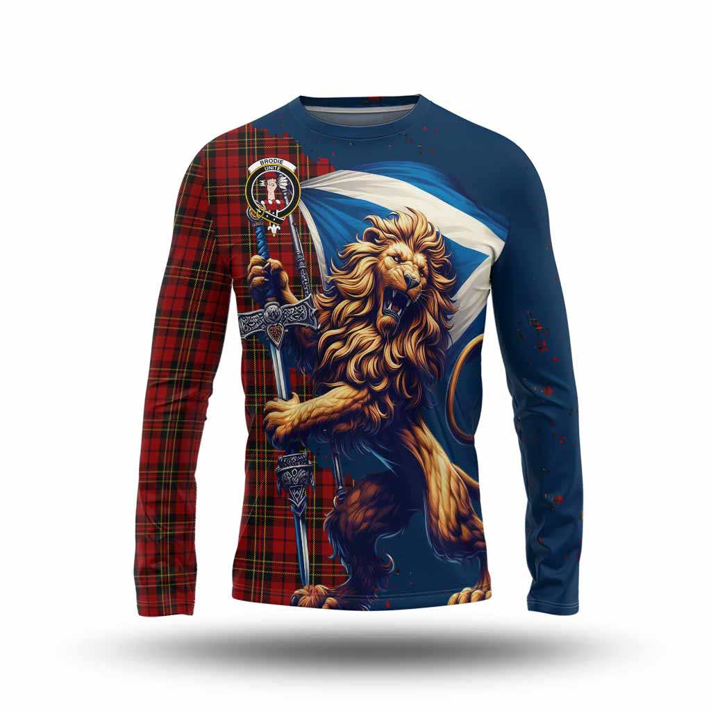 Tartan Vibes Clothing Brodie Tartan Family Crest Long Sleeve T-Shirt with Scottish Majestic Lion