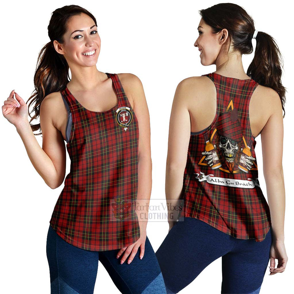 Tartan Vibes Clothing Brodie Tartan Women's Racerback Tanks with Family Crest and Bearded Skull Holding Bottles of Whiskey