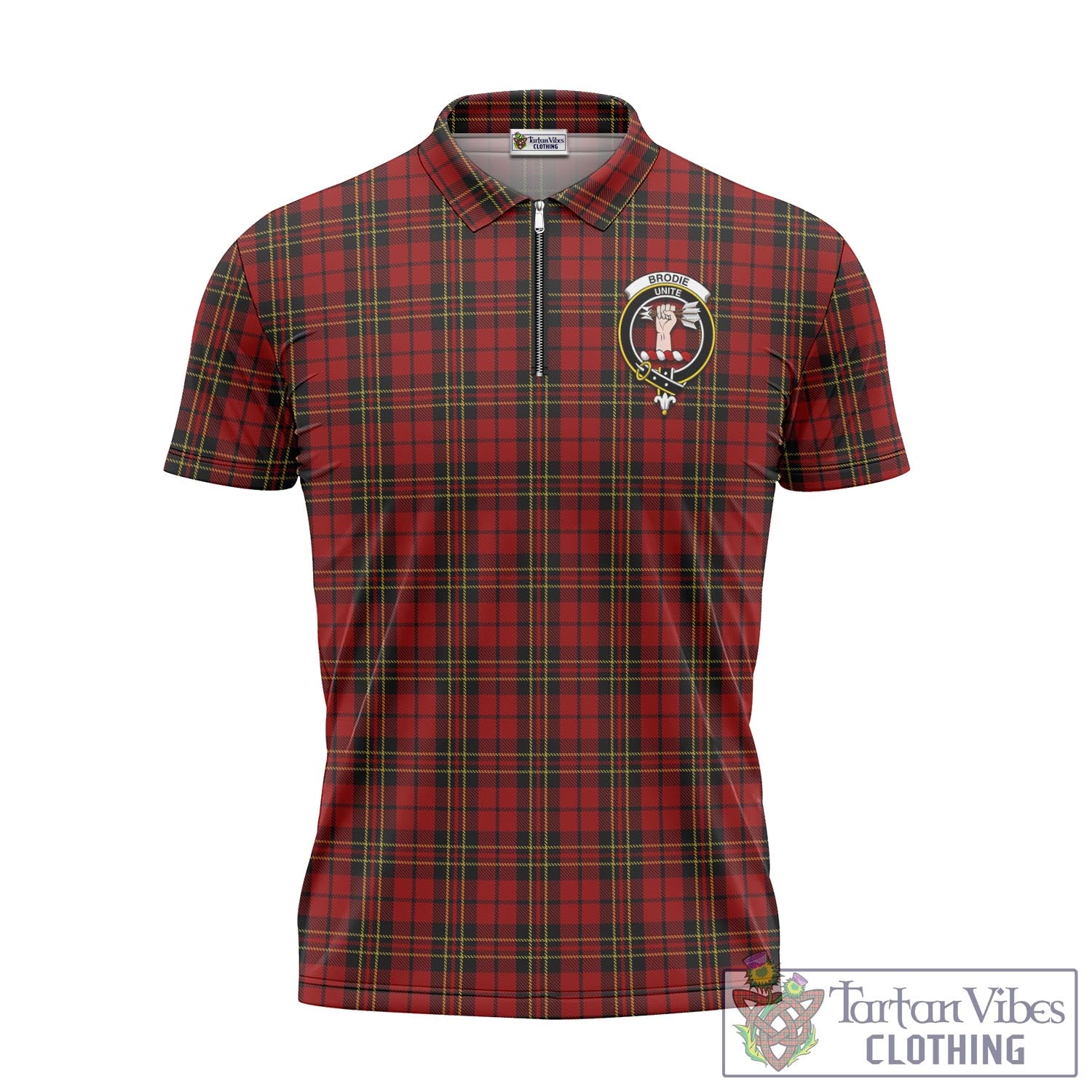 Tartan Vibes Clothing Brodie Tartan Zipper Polo Shirt with Family Crest