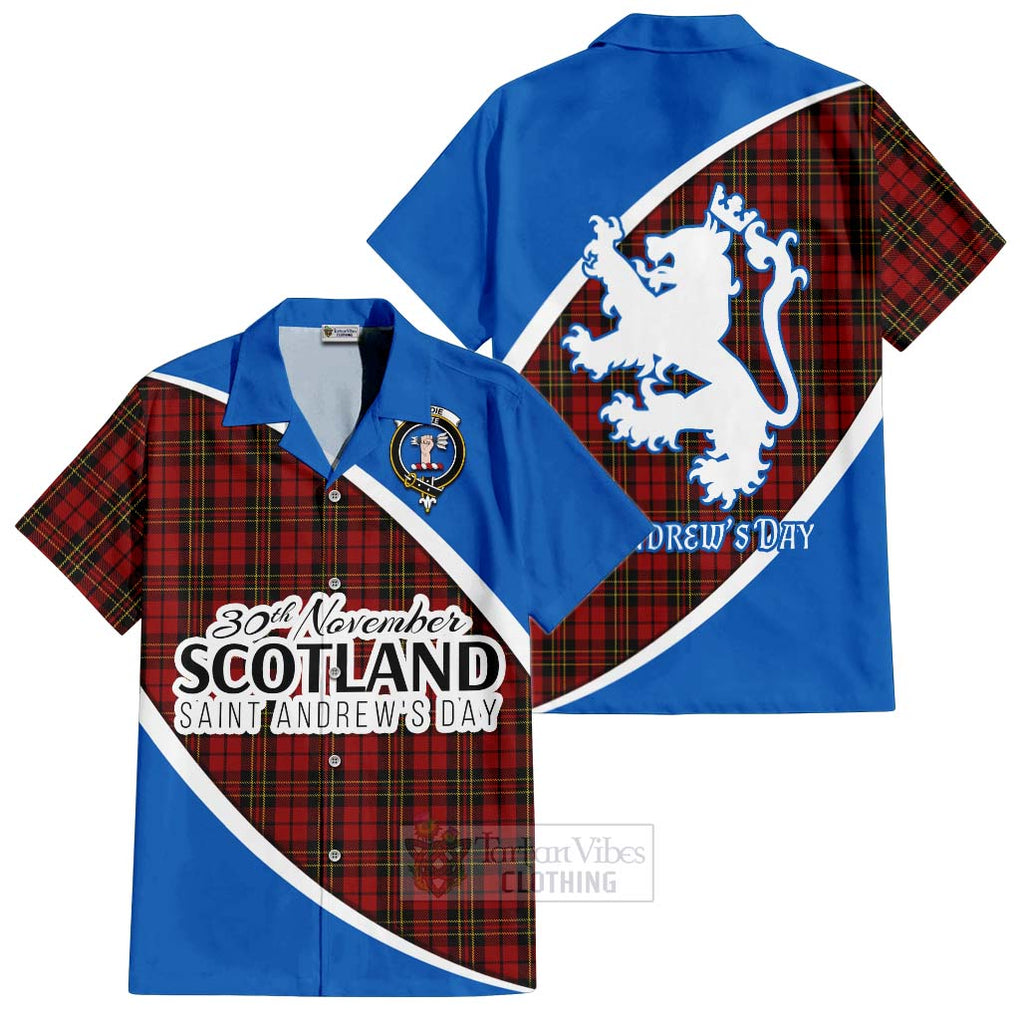 Tartan Vibes Clothing Brodie Family Crest Tartan Short Sleeve Button Shirt Celebrate Saint Andrew's Day in Style