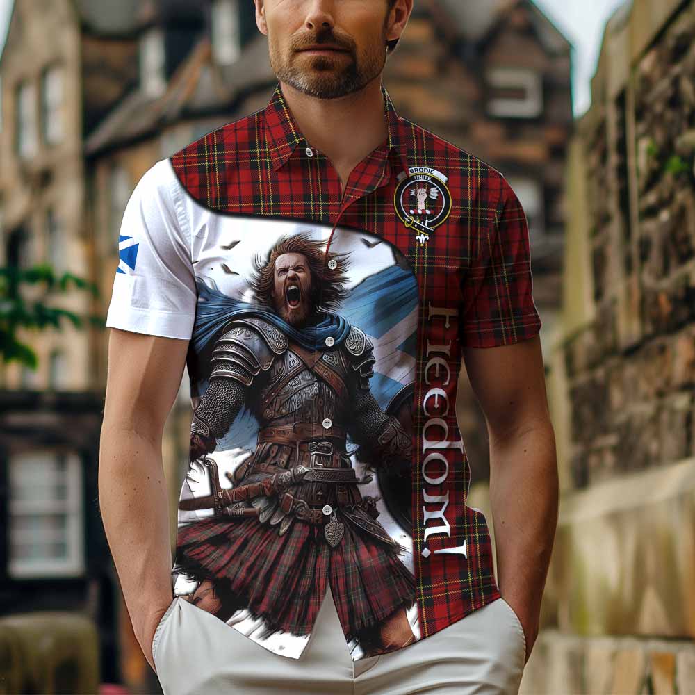 Tartan Vibes Clothing Brodie Crest Tartan Short Sleeve Button Shirt Inspired by the Freedom of Scottish Warrior