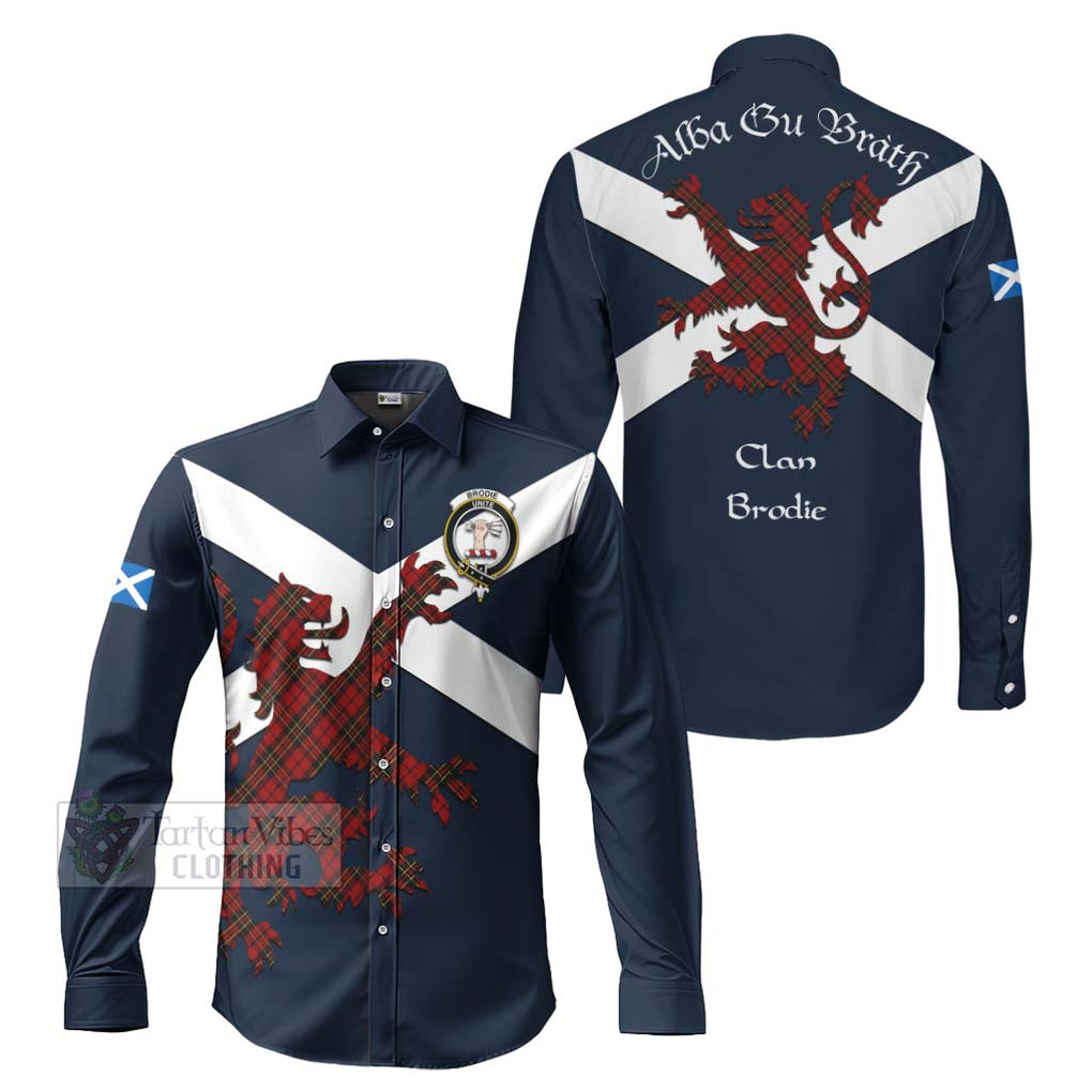 Tartan Vibes Clothing Brodie Tartan Lion Rampant Long Sleeve Button Shirt – Proudly Display Your Heritage with Alba Gu Brath and Clan Name