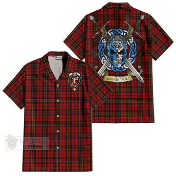 Brodie Tartan Short Sleeve Button Shirt with Family Crest Celtic Skull Style