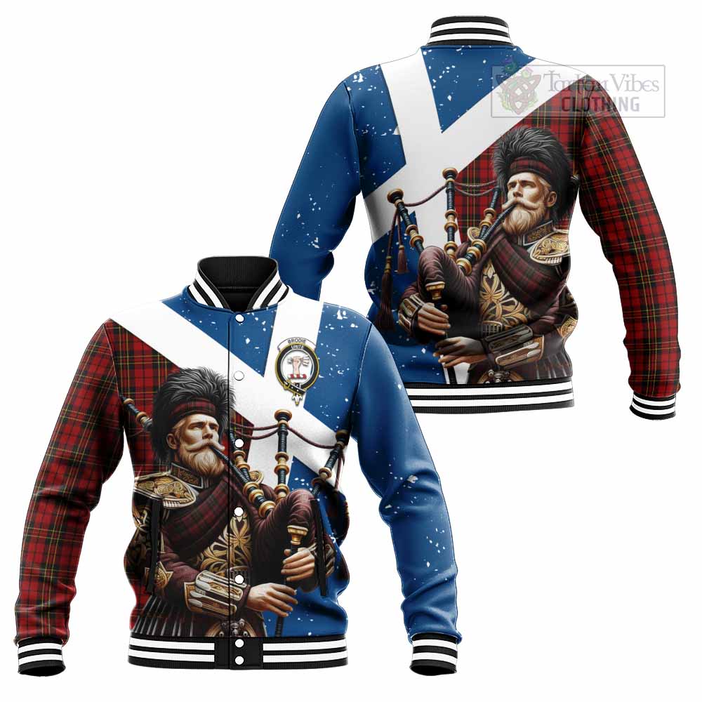 Tartan Vibes Clothing Brodie Tartan Baseball Jacket with Family Crest Scottish Bagpiper Vibes