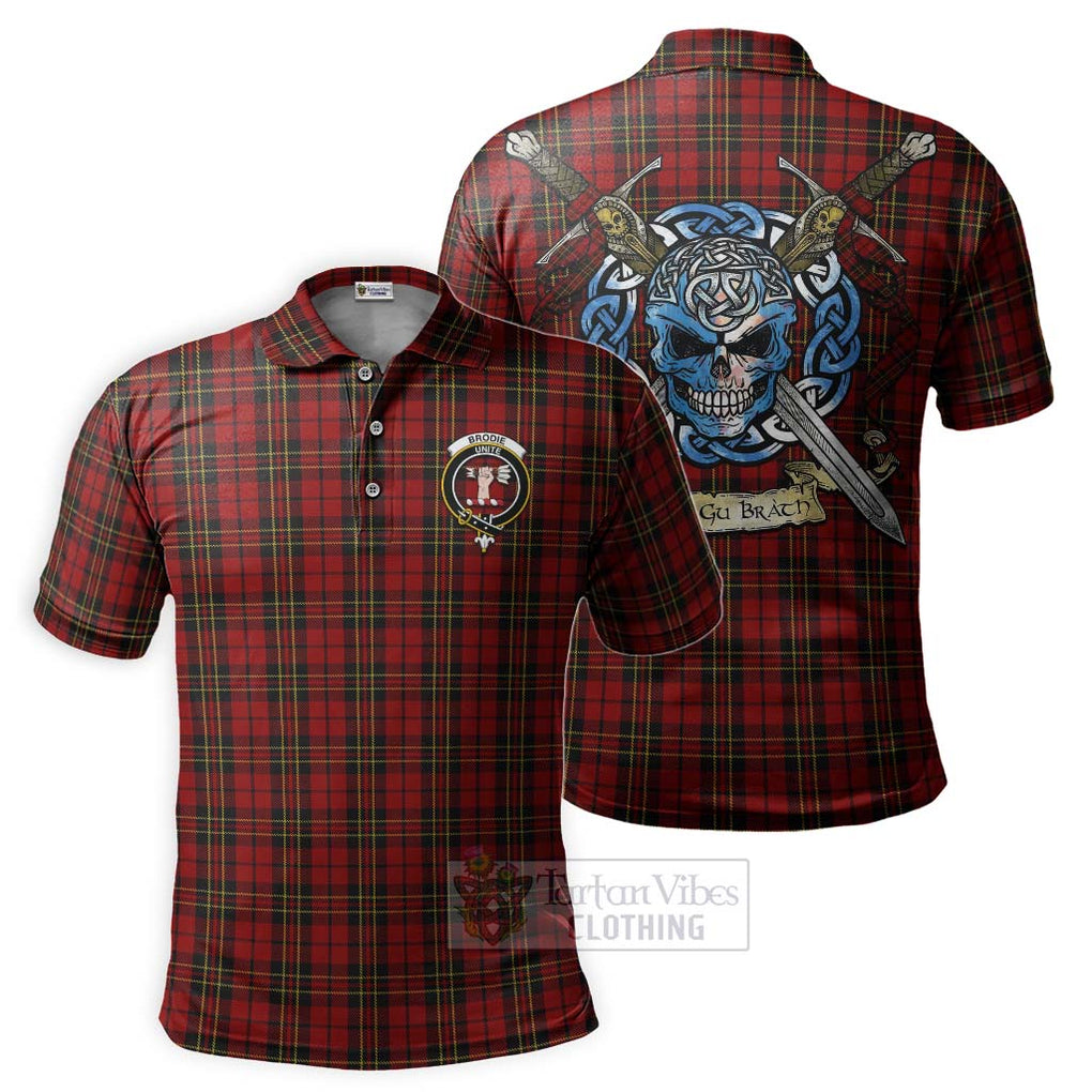 Tartan Vibes Clothing Brodie Tartan Polo Shirt with Family Crest Celtic Skull Style