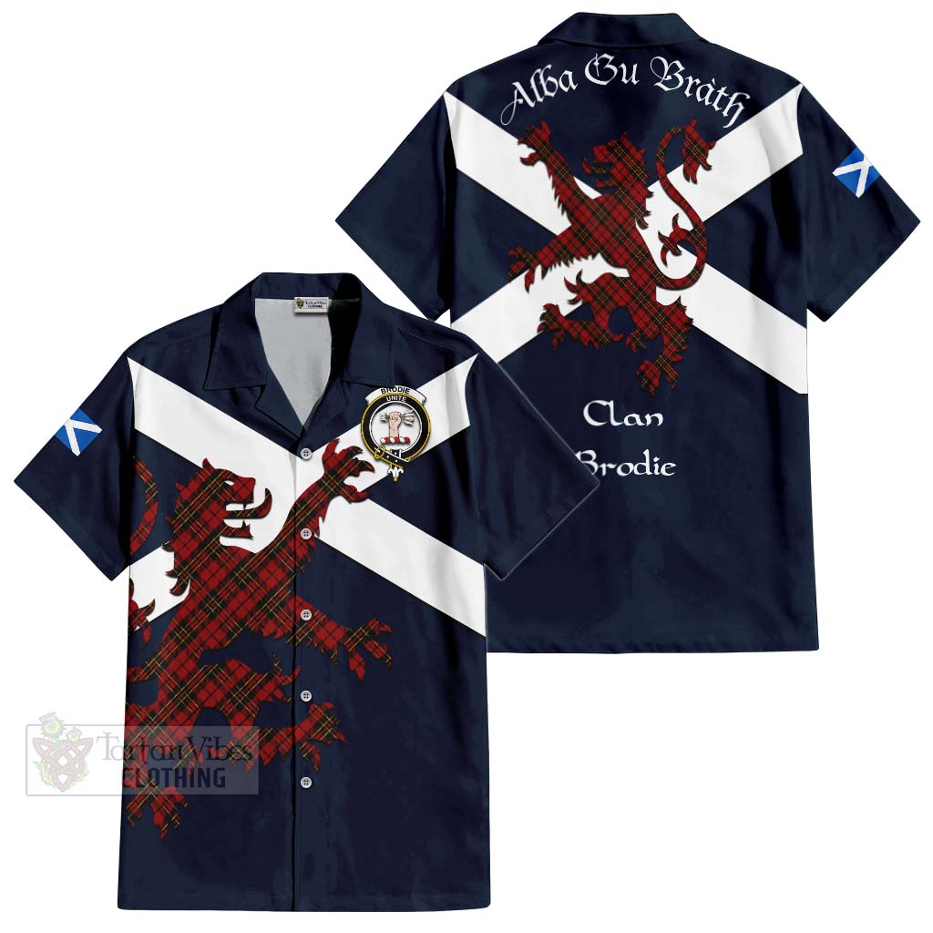 Tartan Vibes Clothing Brodie Tartan Lion Rampant Short Sleeve Button Shirt – Proudly Display Your Heritage with Alba Gu Brath and Clan Name