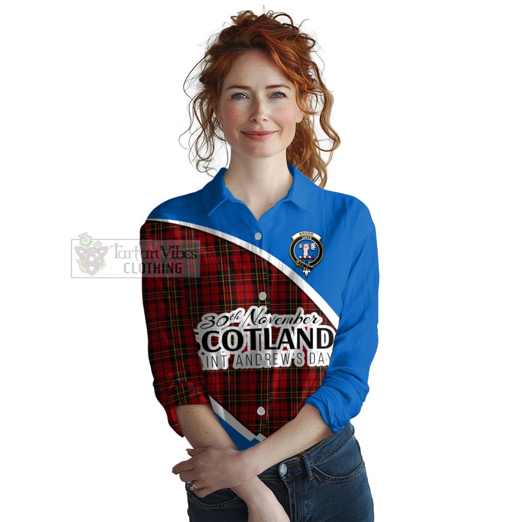 Tartan Vibes Clothing Brodie Family Crest Tartan Women's Casual Shirt Celebrate Saint Andrew's Day in Style